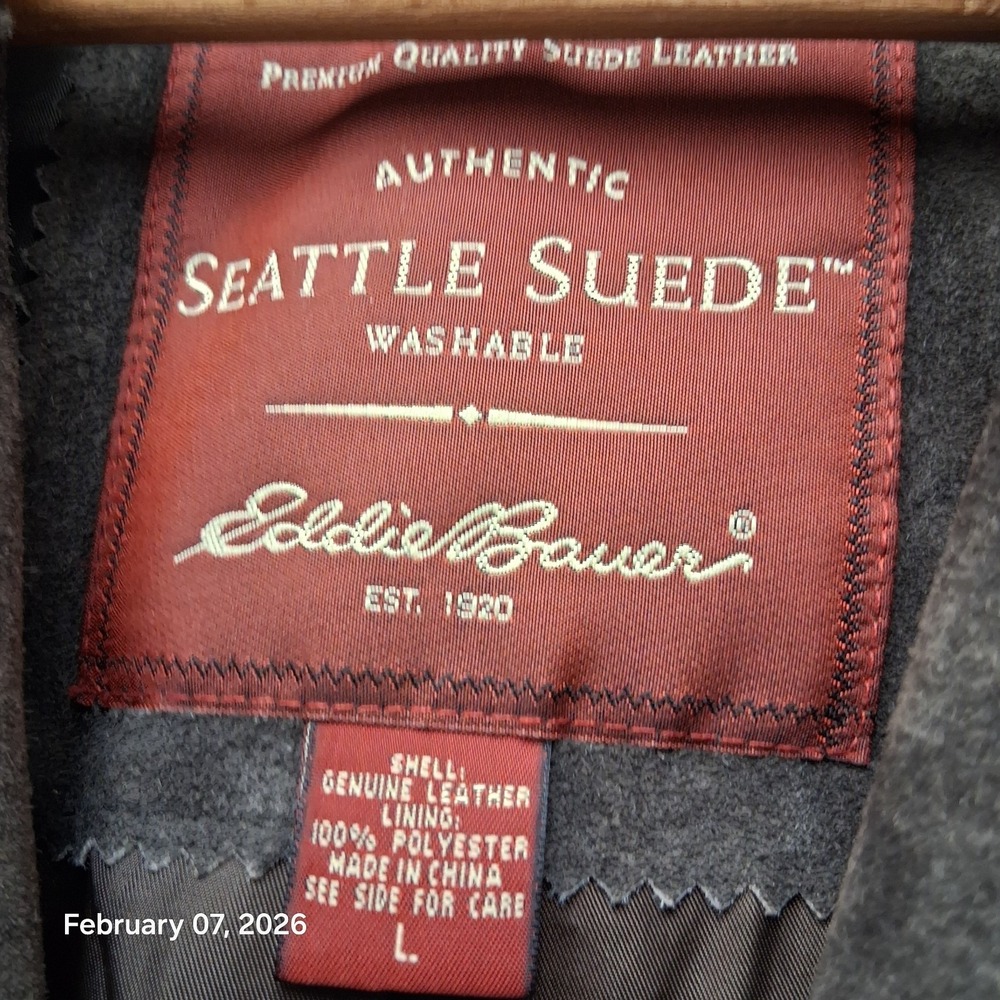 Eddie Bauer‎ Seattle Suede Blazer Jacket Size Large Lined Brown - Picture 4 of 15